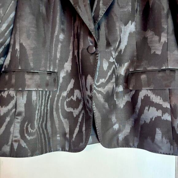 Lafayette 148 Black Silk Wool Wood Grain Jacquard Luxury Blazer- Size 16 or XL - Picture 4 of 5